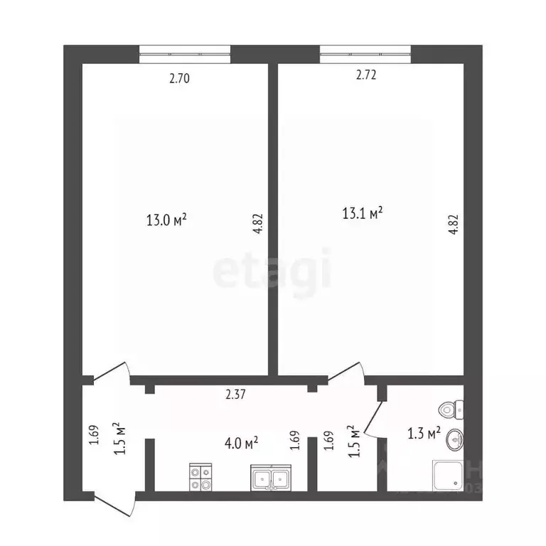 2-к кв. Ямало-Ненецкий АО, Новый Уренгой Таежная ул., 13А (34.4 м) - Фото 1