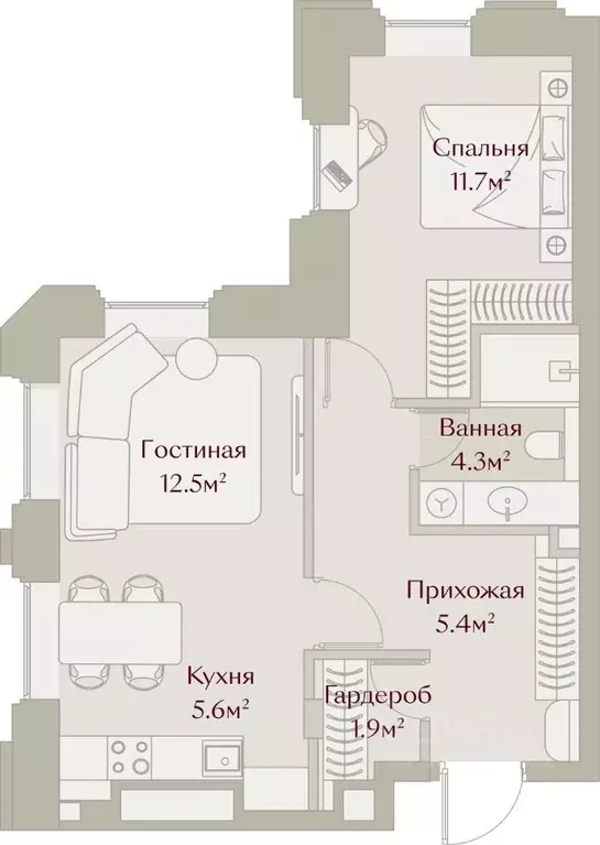 2-к кв. Татарстан, Казань Щербаковский пер., 5 (45.55 м) - Фото 2