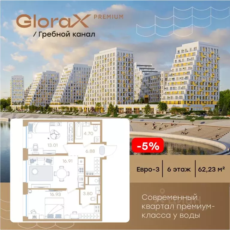 2-к кв. Нижегородская область, Нижний Новгород Глоракс Премиум Гребной ... - Фото 1