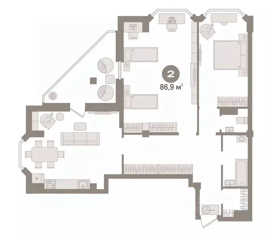 2-к кв. Тюменская область, Тюмень ул. Самарцева, 8 (86.9 м) - Фото 2