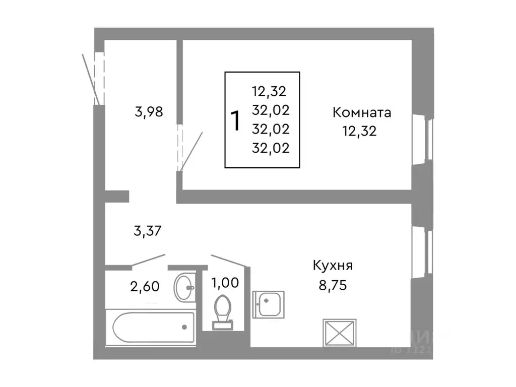 1-к кв. Челябинская область, Челябинск Нефтебазовая ул., 1-13 (32.02 ... - Фото 1