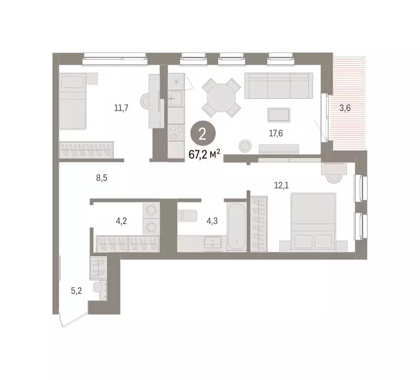 2-комнатная квартира: Челябинская область, Сосновский муниципальный ... - Фото 2