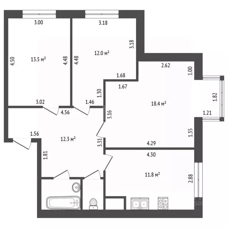 3-к кв. Санкт-Петербург Рыбацкий просп., 18к2 (72.1 м) - Фото 1