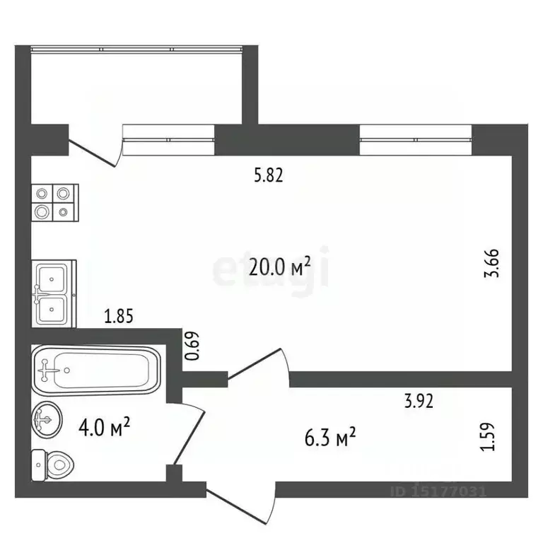 Студия Ямало-Ненецкий АО, Ноябрьск просп. Мира, 11 (30.0 м) - Фото 2