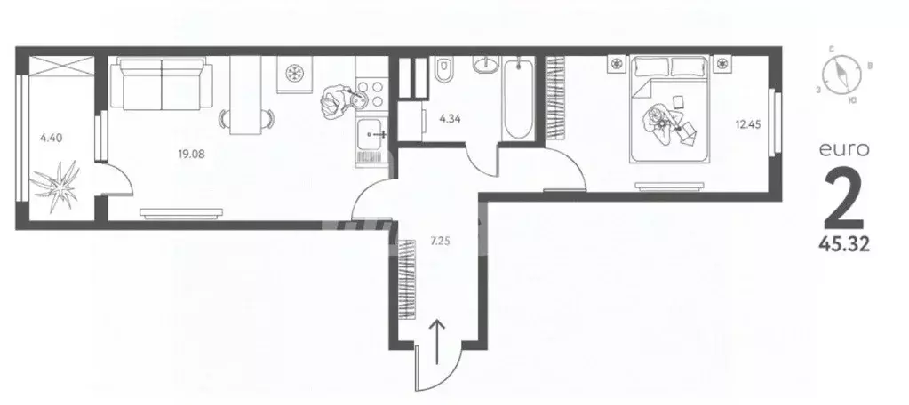 1-к кв. Липецкая область, Липецк ул. Перова, 1 (45.32 м) - Фото 2
