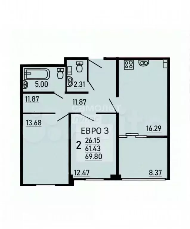 3-к кв. Липецкая область, Липецк Студеновская ул., 23Б (70.86 м) - Фото 2