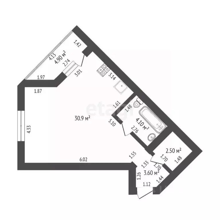 Студия Тюменская область, Тюмень ул. Тимофея Кармацкого, 11 (41.0 м) - Фото 1