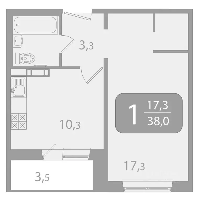 1-к кв. Томская область, Томск ул. Пришвина, 50 (36.24 м) - Фото 1