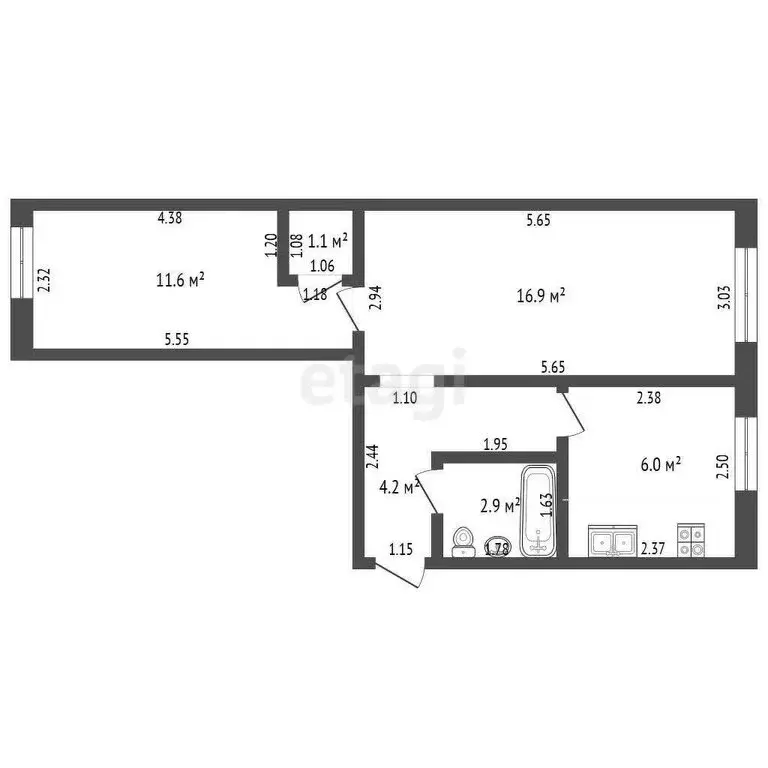 2-комнатная квартира: Стерлитамак, улица Худайбердина, 184 (42.7 м) - Фото 1