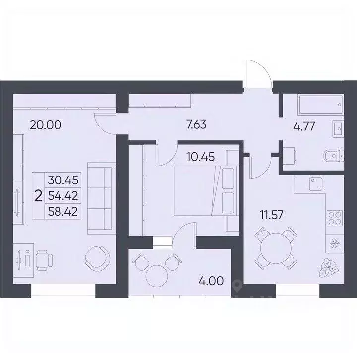 2-к кв. Саратовская область, Татищево рп  (58.42 м) - Фото 0