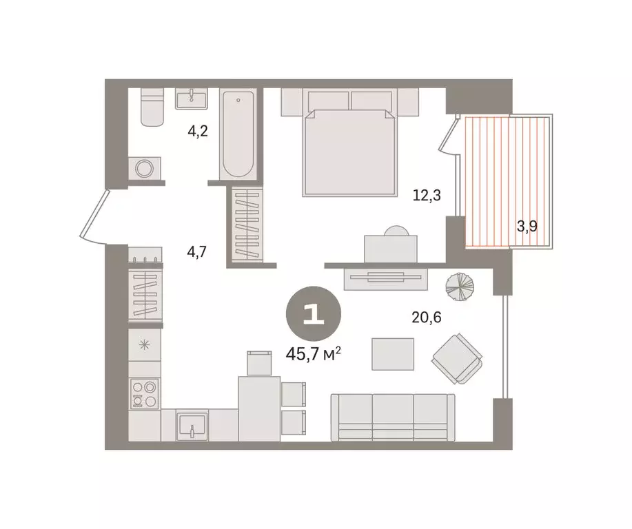 1-комнатная квартира: Новосибирский район, рабочий посёлок Краснообск, ... - Фото 2