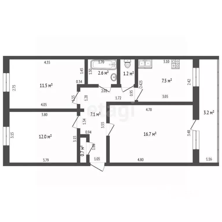 3-к кв. Башкортостан, Стерлитамак ул. Механизации, 13 (59.4 м) - Фото 2
