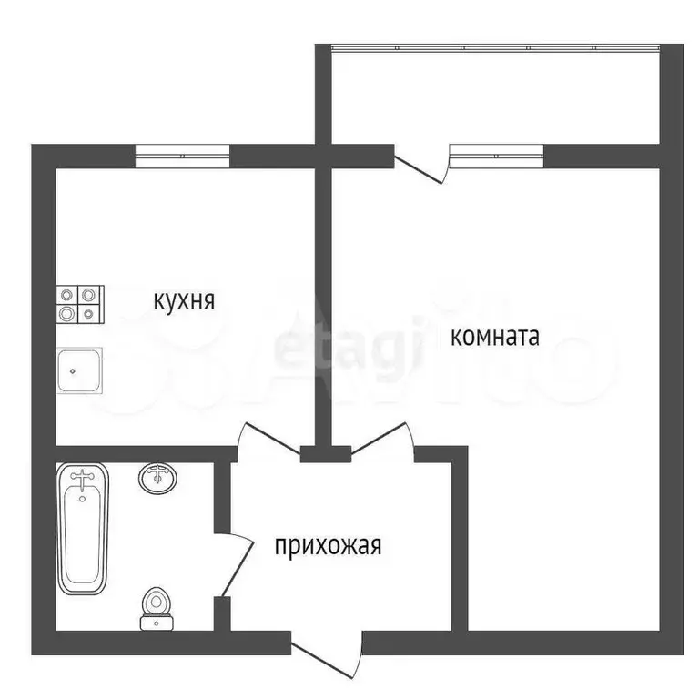 1-к. квартира, 38,6 м, 3/5 эт. - Фото 1