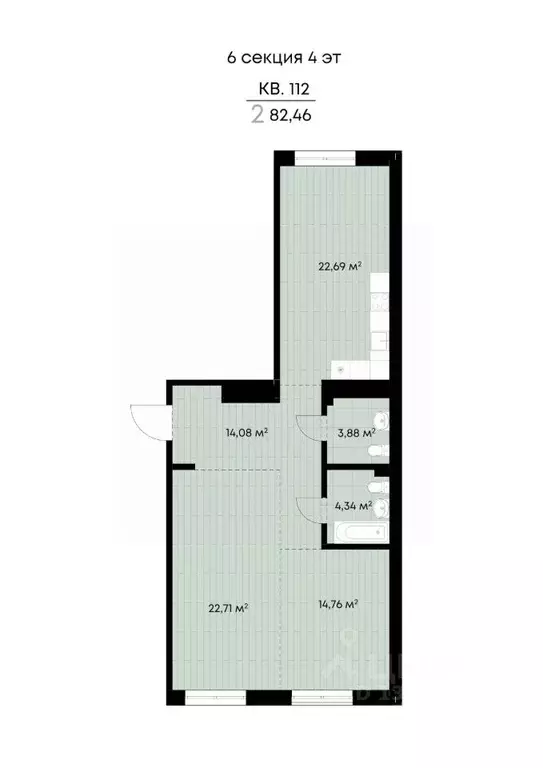 2-к кв. Иркутская область, Иркутск ул. Лебедева-Кумача, 19 (82.46 м) - Фото 0