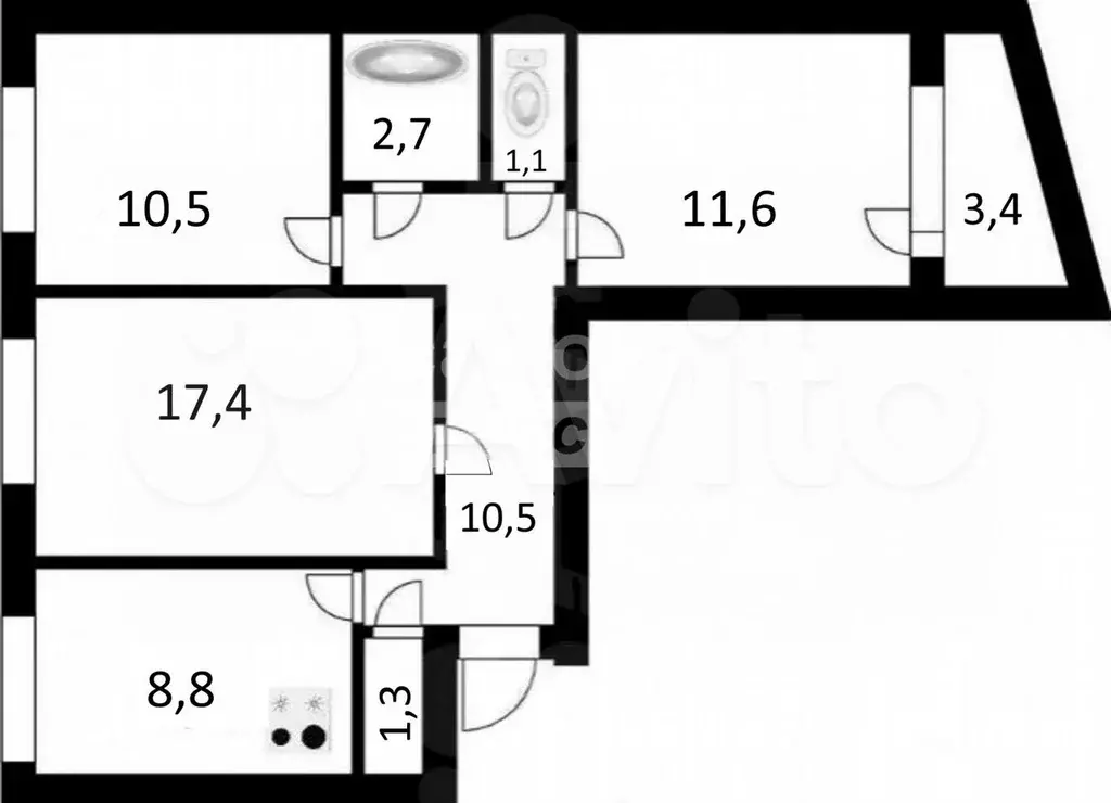 3-к. квартира, 63,9 м, 2/9 эт. - Фото 0