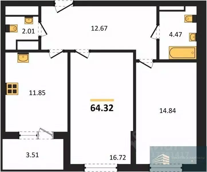 2-к кв. Воронежская область, Воронеж ул. Ломоносова, 116Б (64.3 м) - Фото 0