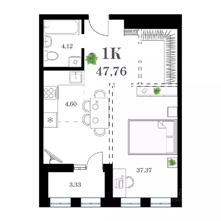 Студия Приморский край, Владивосток ул. Леонова, 54 (47.76 м) - Фото 0