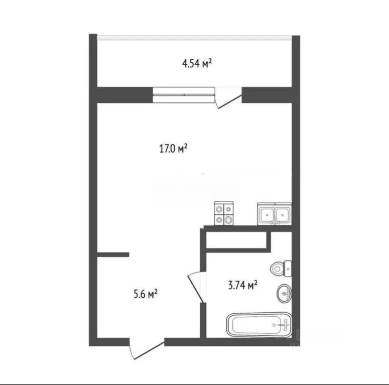 Студия Тюменская область, Тюмень ул. Новоселов, 113 (27.1 м) - Фото 2