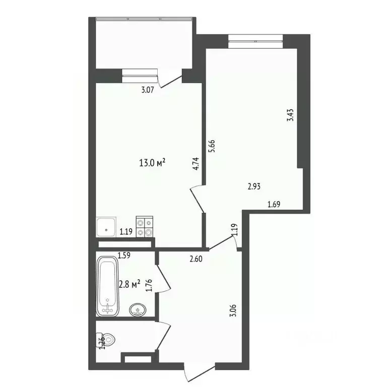 1-к кв. Тюменская область, Тюмень ул. Николая Федорова, 17к3 (42.6 м) - Фото 1