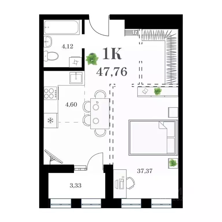 1-к кв. Приморский край, Владивосток ул. Леонова, 54 (47.76 м) - Фото 0