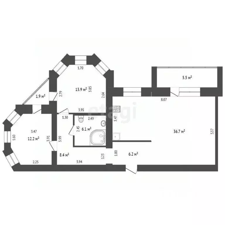 3-к кв. Томская область, Томск ул. Лебедева, 57 (93.0 м) - Фото 2
