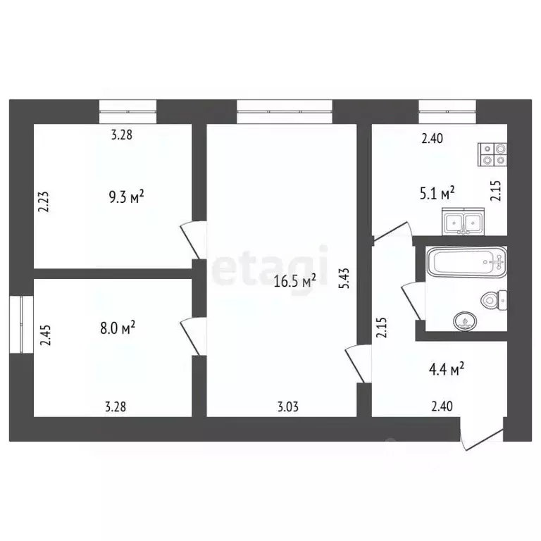 3-к кв. Крым, Симферополь ул. Обская (45.7 м) - Фото 2