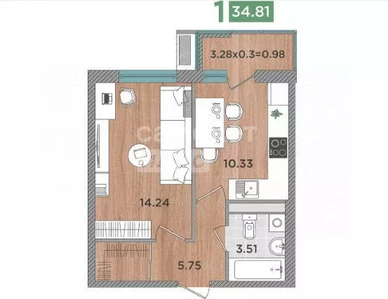 1-комнатная квартира: Темрюк, Дальняя улица, 30/1 (34 м) - Фото 1