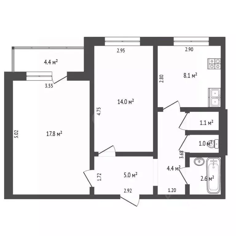 2-к кв. Самарская область, Самара просп. Карла Маркса, 408 (54.0 м) - Фото 2