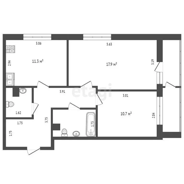 2-комнатная квартира: Тюмень, Тихий проезд, 4 (65.2 м) - Фото 1