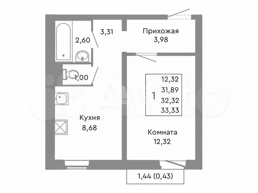 1-к. квартира, 31,9 м, 5/10 эт. - Фото 0