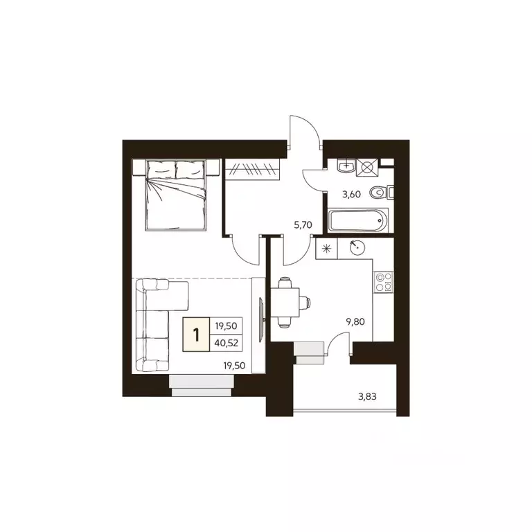 1-к кв. Башкортостан, Уфа ул. Жуковского, 19А (40.52 м) - Фото 1