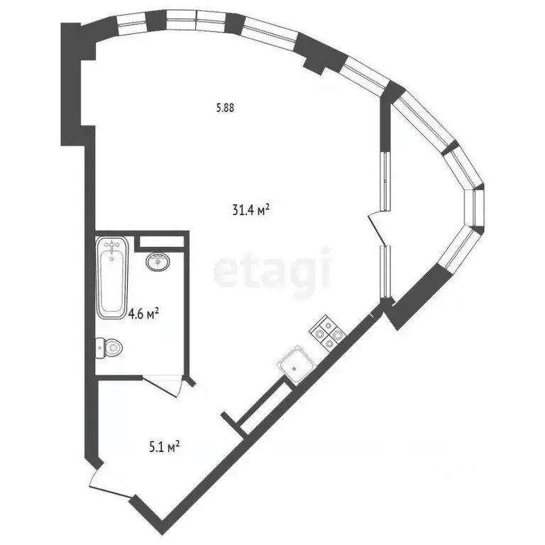 Студия Тюменская область, Тюмень ул. Чернышевского, 2Бк11 (44.7 м) - Фото 0