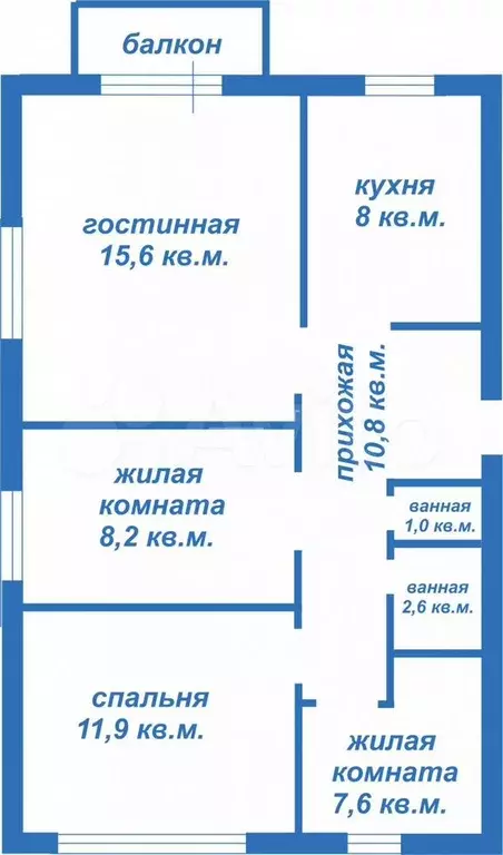 3-к. квартира, 70,9 м, 2/5 эт. - Фото 0