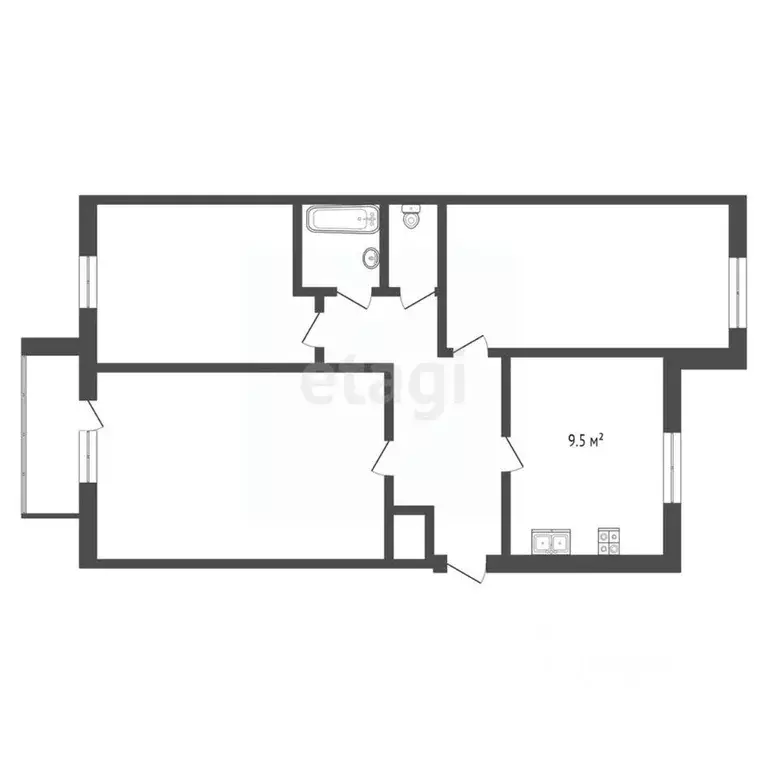 3-к кв. Омская область, Омск ул. 2-я Челюскинцев, 7А (61.5 м) - Фото 1