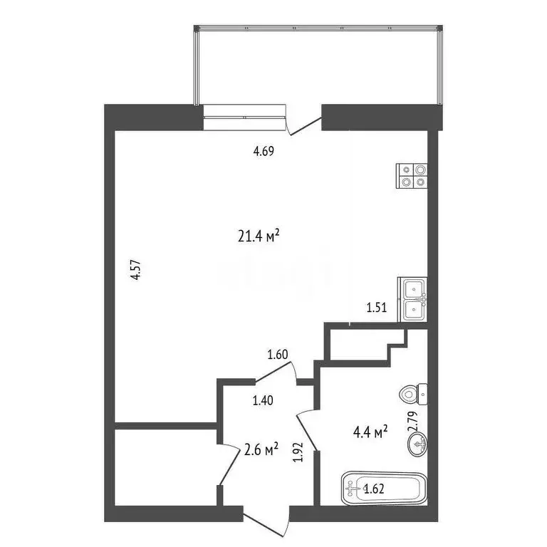 Квартира-студия: Тюмень, микрорайон Мыс, Судоремонтная улица, 31 (27.4 ... - Фото 2