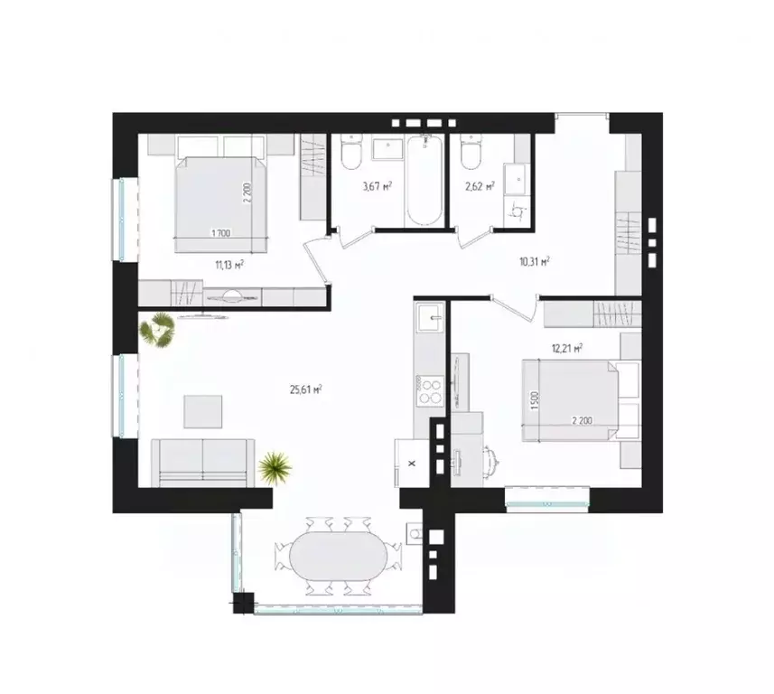 2-к кв. Брянская область, Брянск ул. Некрасова, 20А (64.4 м) - Фото 1