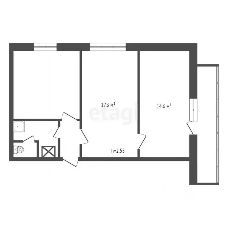 2-к кв. Красноярский край, Красноярск ул. Калинина, 47 (49.0 м) - Фото 2