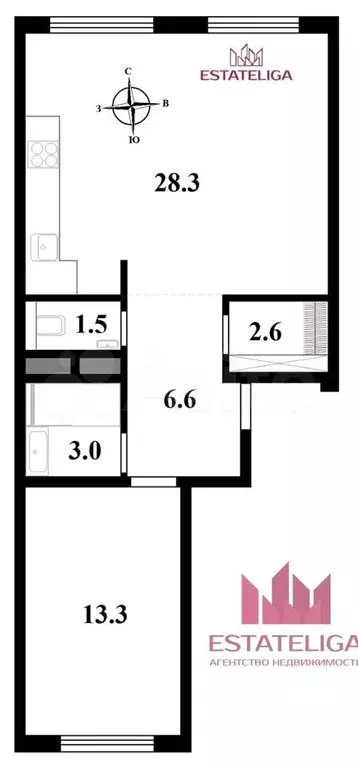 2-к. квартира, 55,3 м, 4/5 эт. - Фото 0