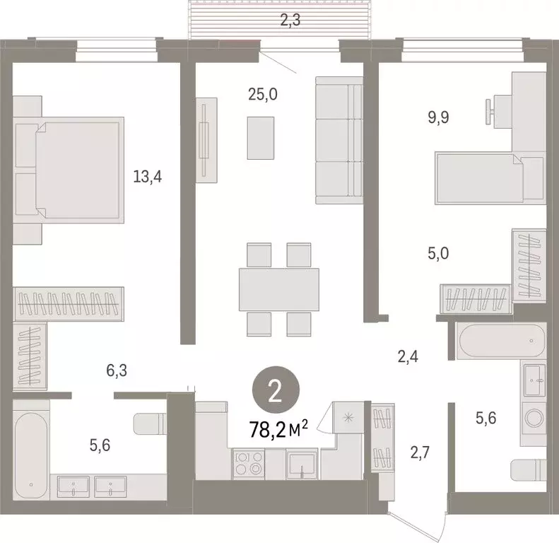 2-комнатная квартира: Новосибирск, улица Аэропорт (78.16 м) - Фото 1