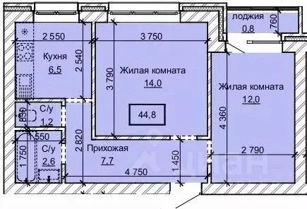 2-к кв. Алтайский край, Барнаул ул. Анатолия (44.8 м) - Фото 1