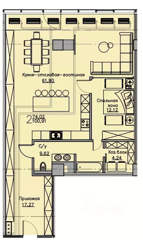 1-к кв. Воронежская область, Воронеж ул. Куколкина, 18 (100.91 м) - Фото 0