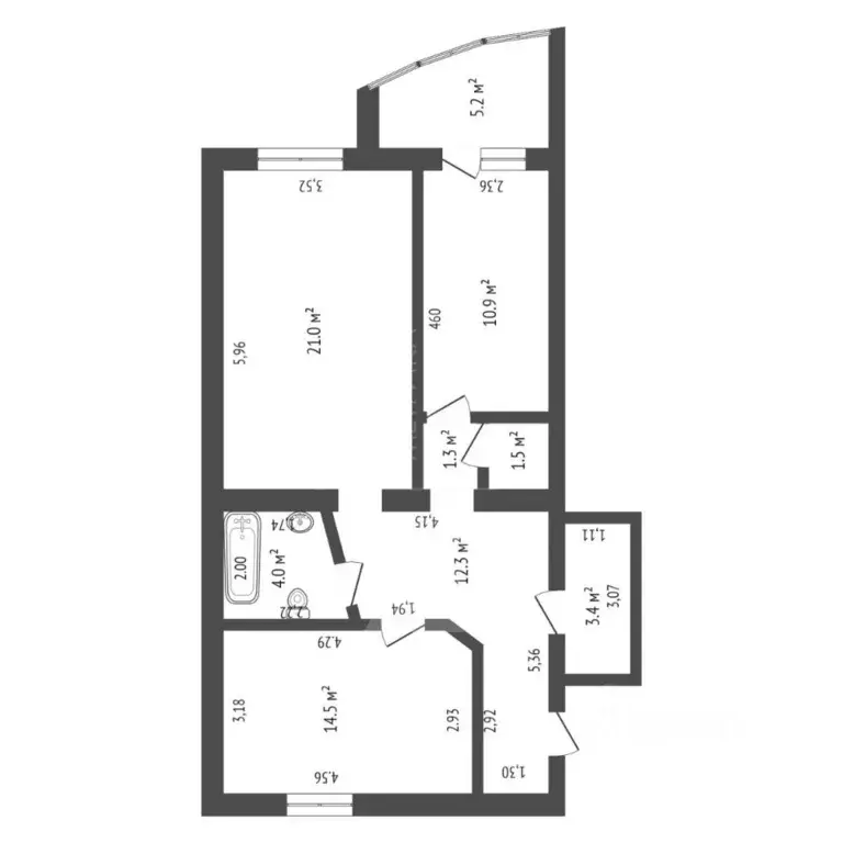 2-к кв. Тюменская область, Тюмень Малая Боровская ул., 38/4 (68.9 м) - Фото 1