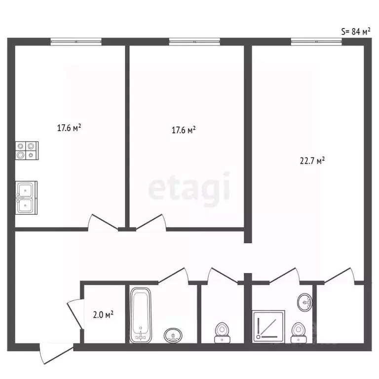 2-к кв. Санкт-Петербург ш. Революции, 3к2 (83.6 м) - Фото 2