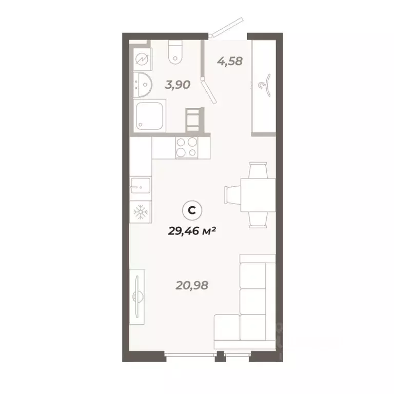 Студия Санкт-Петербург ул. Коли Томчака, 21Д (29.46 м) - Фото 0