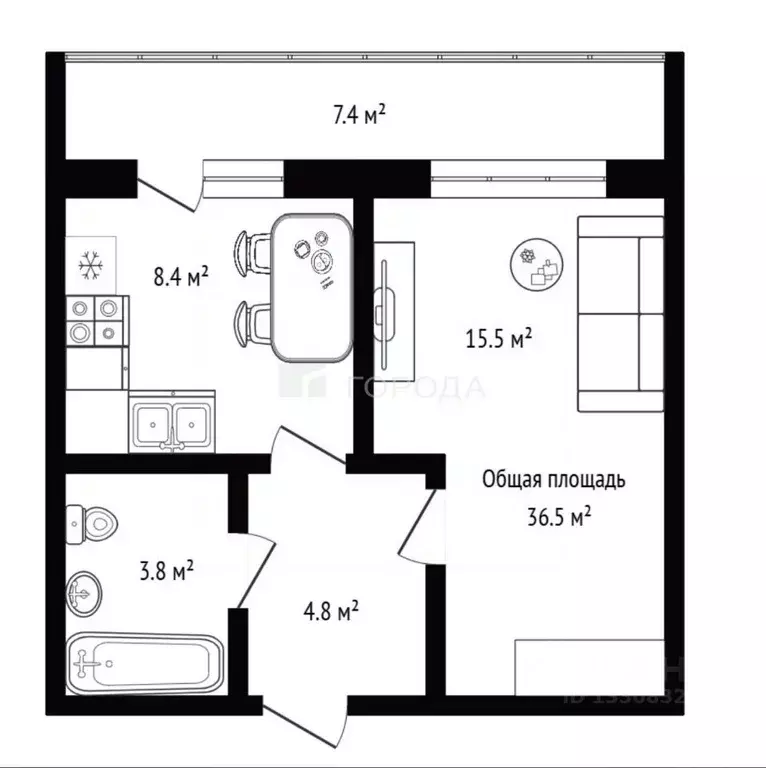 1-к кв. Новосибирская область, Новосибирск ул. Ясный Берег, 5 (36.5 м) - Фото 1