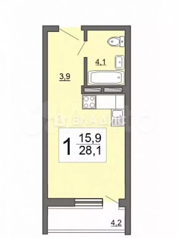 Квартира-студия, 28,1 м, 5/12 эт. - Фото 0
