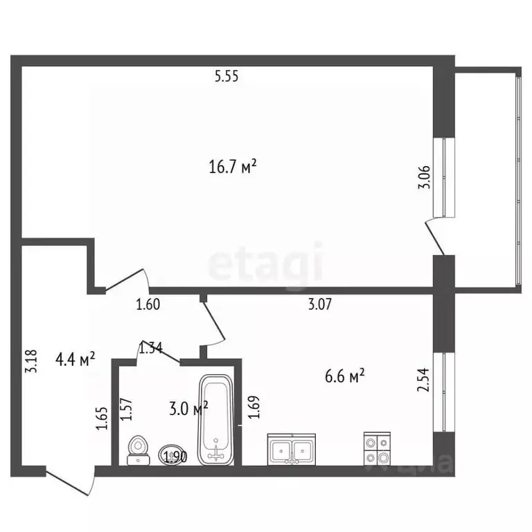 1-к кв. Башкортостан, Стерлитамак ул. Кочетова, 24Е (31.5 м) - Фото 2