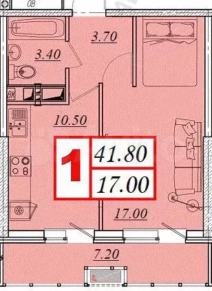 1-к. квартира, 42 м, 6/14 эт. - Фото 0