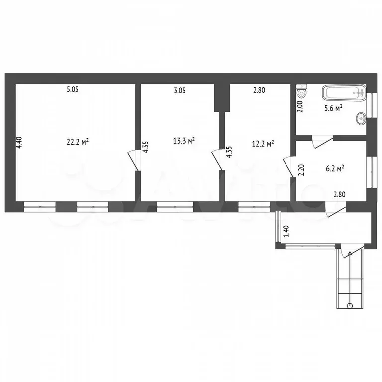 3-к. квартира, 65 м, 2/2 эт. - Фото 0