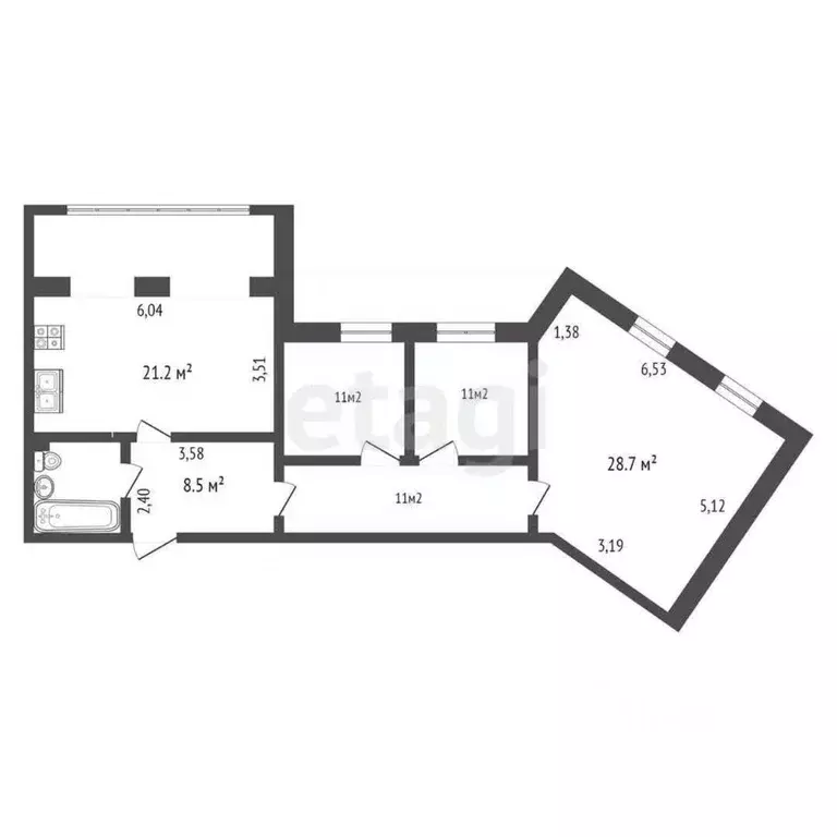3-к кв. Тюменская область, Тюмень ул. Елизарова, 6 (97.6 м) - Фото 2